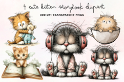 Cute Kitten Storybook Clipart PNG Product Image 1