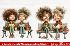 Bench friends Women reading Clipart Product Image 1