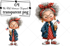 Whimsical July 4th Old Women Clipart Watercolor PNG Product Image 1