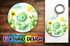 Radiant Sublimation Circle Ornaments PNG, Cute Dino Product Image 1