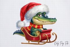 Watercolor Christmas Crocodile Clipart PNG Product Image 1
