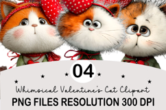 Whimsical Cats Valentine's Day Clipart, Valentine's Day PNG Product Image 1