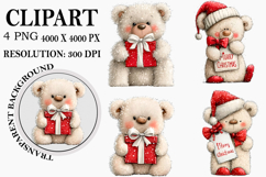 Whimsical Christmas Teddy Bear Clipart Watercolor PNG Product Image 1