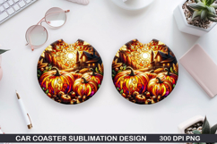 Pumpkin Car Coaster Sublimation| Halloween Coaster PNG Product Image 1