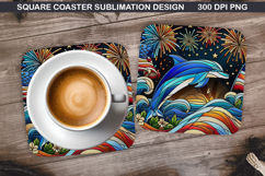 Dolphin Coaster Sublimation, 4th Of July Coaster PNG Design Product Image 1