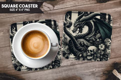 Dragon, Fantasy &amp; Whimsy, Buffalo Plaid Square Coaster PNG Product Image 1