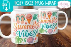 Summer vibes mug wrap PNG sublimation, Cute summer mug png Product Image 1
