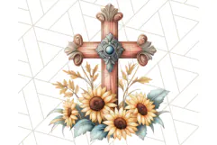 Faith Cross PNG with Flowers, Watercolor Religious Art Print Product Image 4