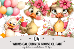 Whimsical Summer Goose Clipart Watercolor PNG Product Image 1