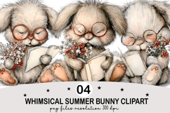 Whimsical Summer Bunny Clipart png Watercolor png Product Image 1