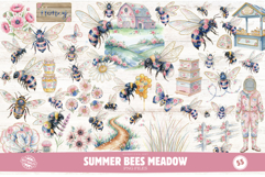 Summer Bees Meadow Clipart Product Image 1