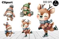 Christmas bunny and deer animals winter Watercolor Clipart Product Image 1