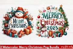 2 Watercolor Merry Christmas PNG | Festive Holiday Product Image 1