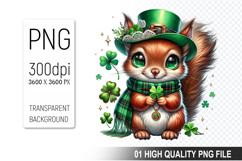 St. Patrick’s Day Squirrel with Hat Clipart, Shamrocks PNG Product Image 1