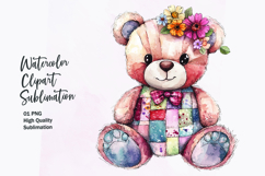 watercolor cute kawai teddy bear patchwork patterned clipart Product Image 1