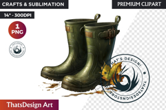 Autumn Floral Rain Boots PNG, Fall Flower in Wellies Clipart Product Image 1