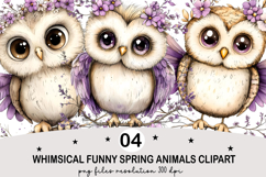 Whimsical Funny Spring Animals Clipart Watercolor png Product Image 1