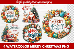 4 Watercolor Merry Christmas PNG | Festive Holiday Product Image 1