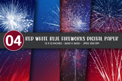 Red White Blue Fireworks Digital Paper Product Image 1
