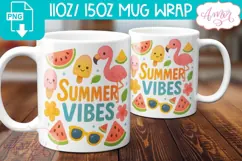 Summer vibes mug wrap PNG sublimation, Cute summer mug png Product Image 1