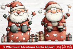 2 Whimsical Christmas Santa Clipart | Cute Santa PNG Product Image 1