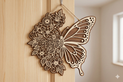 Floral butterfly Door Hanger SVG | Round Wooden Sign Product Image 2