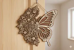 Floral butterfly Door Hanger SVG | Round Wooden Sign Product Image 2