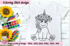 Summer Coloring Shirt Svg, Unicorn in a wreath flowers svg Product Image 2