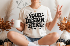 Halloween sweatshirt mockup, autumn mockup, festive mockup Product Image 3