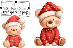 Whimsical Christmas Teddy Bears Clipart Watercolor PNG Product Image 1