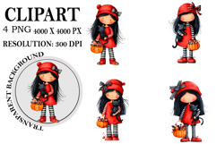 Whimsical Halloween Girl Clipart Watercolor PNG Product Image 1