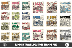 Summer Travel Postage Stamps PNG Clipart Product Image 1