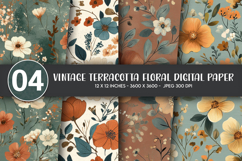 Vintage Terracotta Floral Digital Paper Product Image 1