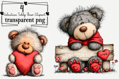 Whimsical Valentine Teddy Bear Clipart Watercolor PNG Product Image 1