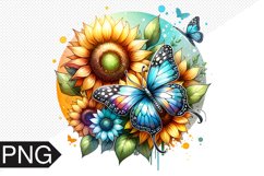 Butterfly and Sunflower Sublimation - Clipart PNG Design Product Image 1