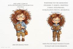 Whimsical Bookish Girl Clipart Product Image 2