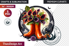 Halloween Floral Rain Boots - Cute Witchy Garden Clipart PNG Product Image 1