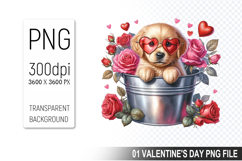 Valentine&#039;s Dog in Bucket, Animal Graphic For Crafts Product Image 1