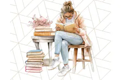 Cozy Book Lover Clipart PNG, Aesthetic Reading Graphics Product Image 4