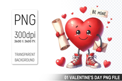 Watercolor Valentine Heart Character Clipart PNG Bundle Product Image 3