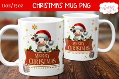 Merry Christmas mug wrap PNG, Cow lover mug template Product Image 2