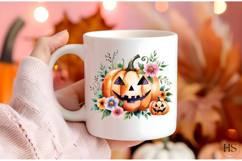 Watercolor Floral Pumpkin Clipart Set | Halloween PNGs Product Image 3