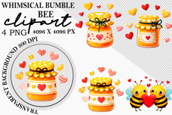 Watercolor Valentine Bumble Bee Clipart png Product Image 1