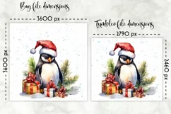 Watercolour Penguin Lunch Bag Print | Christmas Lunch Bag Product Image 2