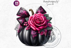 Floral Pink Coquette Pumpkins with bow PNG Set, Girly bow Product Image 10