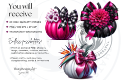 Floral Pink Coquette Pumpkins with bow PNG Set, Girly bow Product Image 2