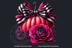 Floral Pink Coquette Pumpkins with bow PNG Set, Girly bow Product Image 3