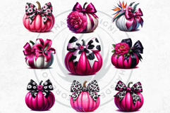 Floral Pink Coquette Pumpkins with bow PNG Set, Girly bow Product Image 4