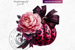 Floral Pink Coquette Pumpkins with bow PNG Set, Girly bow Product Image 5