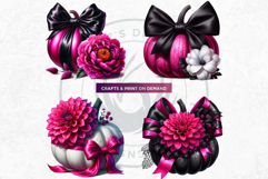 Floral Pink Coquette Pumpkins with bow PNG Set, Girly bow Product Image 8